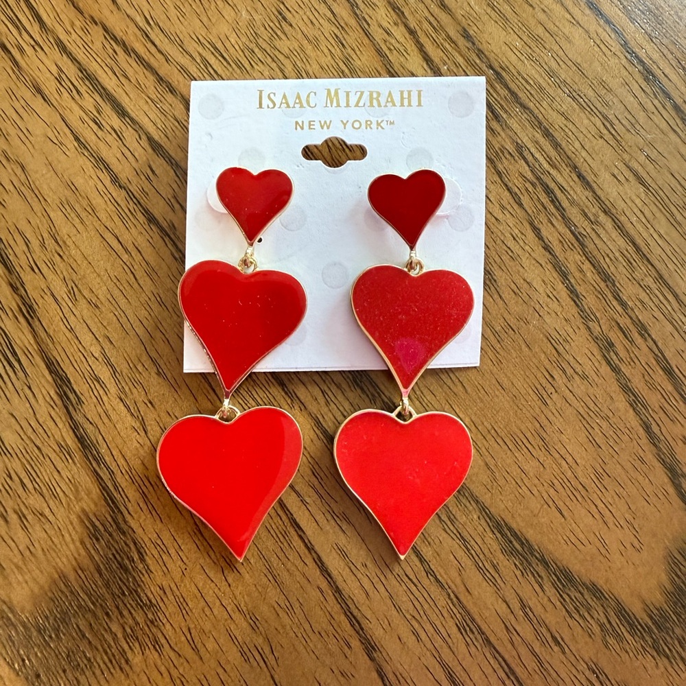 Isaac Mizrahi Red Heart Drop Earrings Statement Dangle Valentine’s Jewelry